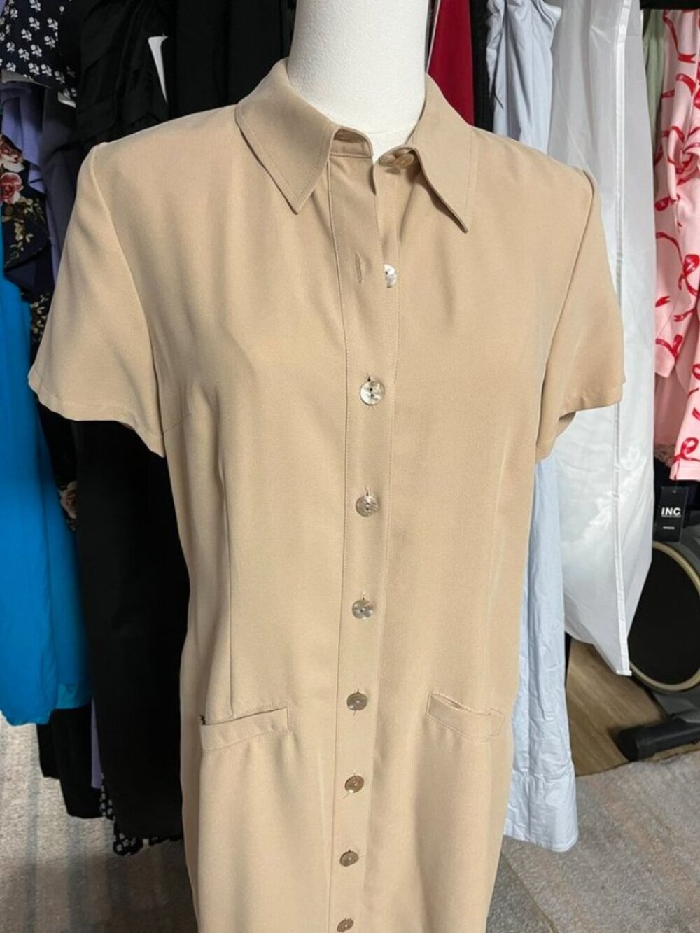 Talbots Petite Button Front Midi Shirt Dress Tan NWT 8P - Picture 6 of 6